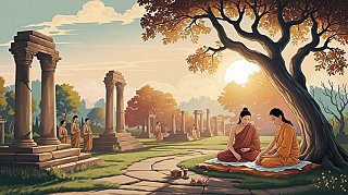 Birthplace of Buddha in Lumbini Nepal - Queen Maya Devi under sal tree with baby Siddhartha Gautama