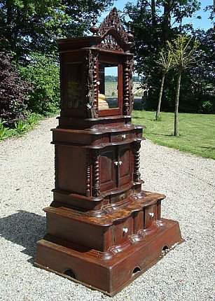 Burmese wooden Buddha temple shrine, 19th century, three-quarter left view