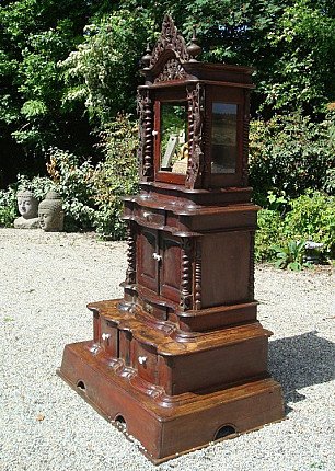 Wooden Buddha temple shrine from Burma (Myanmar), 19th century, three-quarter right view