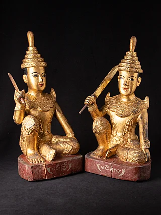 Pair antique Burmese Nat statues