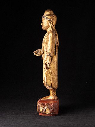 Wooden Mandalay Buddha statue from Burma (Myanmar), left side profile view