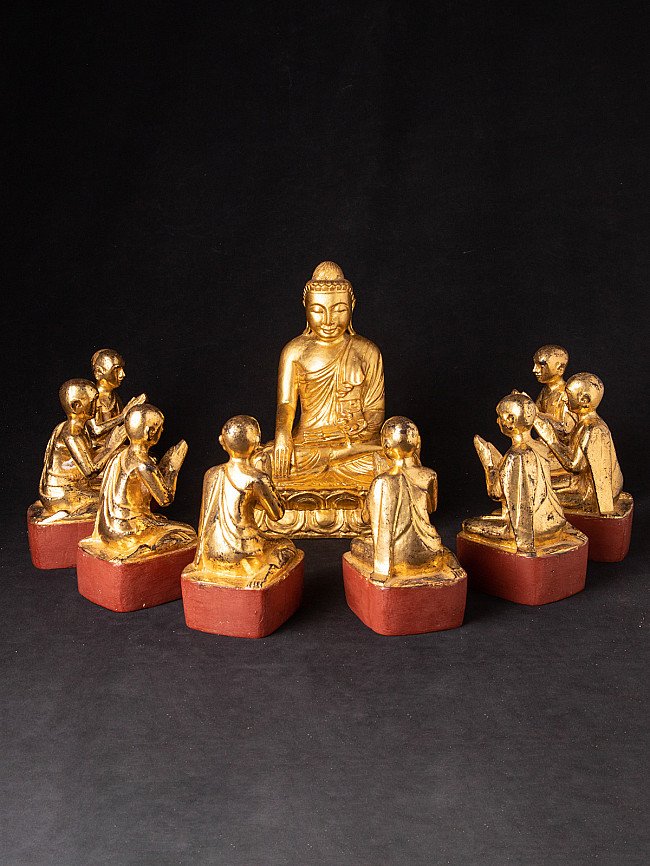 Antikes sats von 8 Mönche mit Buddha Figur