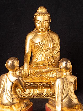 Antikes sats von 8 Mönche mit Buddha Figur