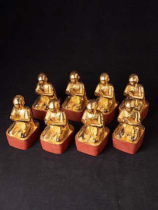 Antikes sats von 8 Mönche mit Buddha Figur