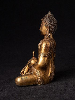 Nepalesische Bronze-Buddha-Statue, rechte Seitenansicht sitzend mit Schale