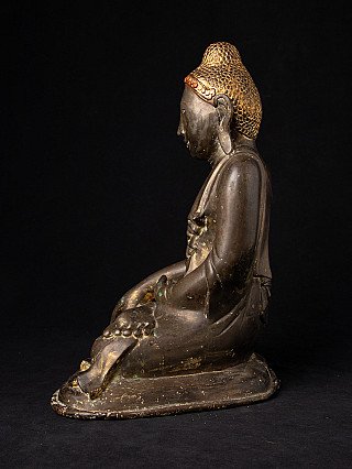Bronze-Buddha-Statue aus Burma im Mandalay-Stil, sitzend, Seitenansicht
