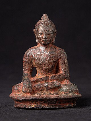Buddha statue from Myanmar in bronze, seated in bhumisparsha mudra, full front view
