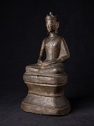 Bronze Buddha statue from Burma (Myanmar) seated in dhyana mudra, three-quarter view