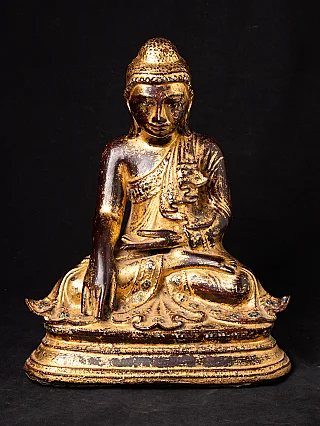 Mandalay bronze Buddha statue from Burma, seated in bhumisparsha mudra, front view