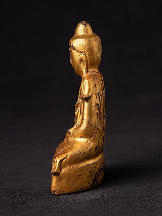 Antike Buddha-Statue im Shan-Stil, Holz, linke Seitenansicht