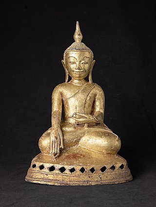 Bronzen Buddha-Statue aus Burma (Ava-Periode), Bhumisparsha-Mudra, Frontalansicht