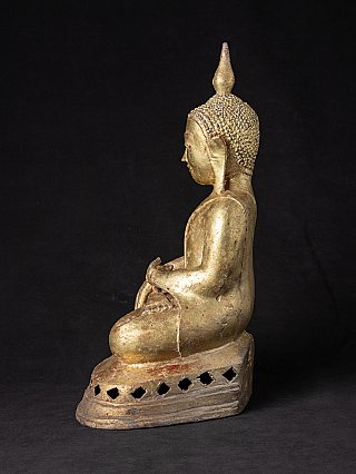 Sitzende Buddha-Statue aus Bronze aus Burma, linke Seitenansicht im Profil