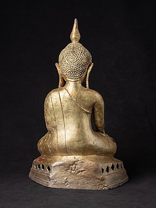Bronze-Buddha-Statue aus Myanmar, Rückansicht mit Rücken und durchbrochenem Sockelrand