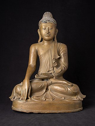 Mandalay bronze Buddha statue from Burma (Myanmar), seated in bhumisparsha mudra, front view