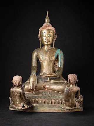 Special bronze Burmese Buddha statue with two monks
