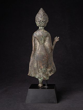 Buddha-Statue aus Bronze aus Burma, Rückansicht mit mantelartigem Gewandfall