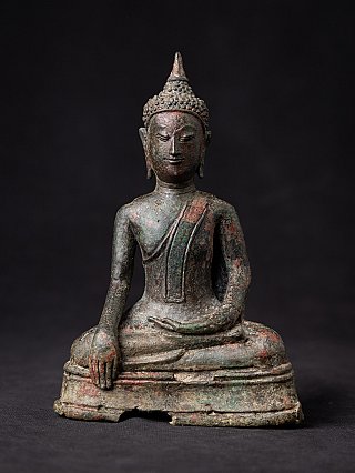 Thai bronze Buddha statue seated in bhumisparsha mudra, full front view