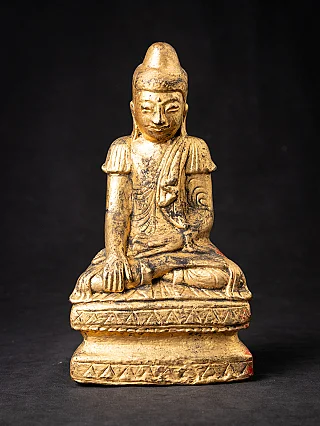 Burmese Shan Buddha statue in lacquerware, seated in bhumisparsha mudra, full front view