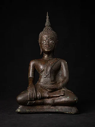 Laotian bronze Buddha statue (3520-41), seated front view with bhumisparsha mudra