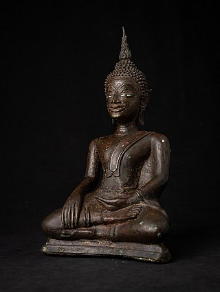 Boeddhabeeld uit Laos in brons (3520-41), driekwartaanzicht rechts