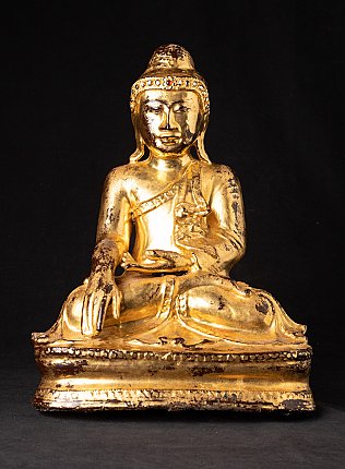 Bronze Mandalay Buddha statue from Burma, seated in bhumisparsha mudra, full-front view
