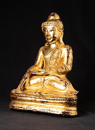 Mandalay bronze Buddha statue, three-quarter view with jeweled headband