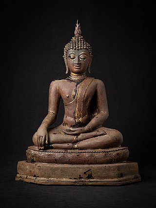 Thai Lanna bronze Buddha statue in bhumisparsha mudra, full front view