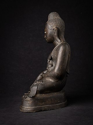 Mandalay bronze Buddha statue from Burma (Myanmar), seated, left side profile