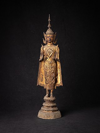 Thai bronze Buddha statue (19th century) in Abhaya mudra, full front view on base