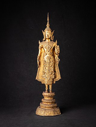 Thai bronze Buddha statue in Abhaya mudra, full front view, Rattanakosin style