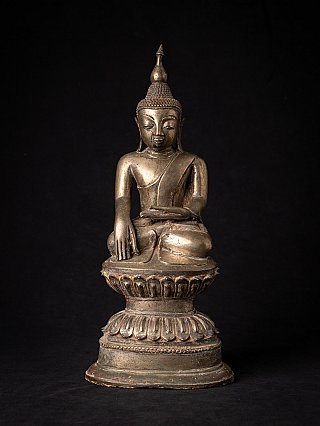 Burmese bronze Buddha statue seated in bhumisparsha mudra, full front view