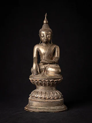 Burmese bronze Buddha statue seated in bhumisparsha mudra, full front view