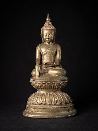 Burmesische Buddha-Statue aus Bronze, Ava-Stil, im Bhumisparsha-Mudra, Frontalansicht