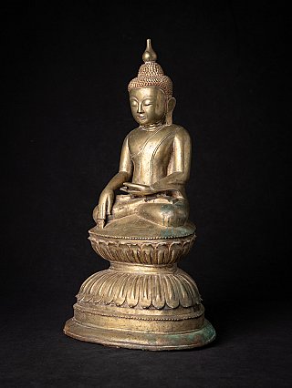 Buddha-Statue aus Burma in Bronze, Ava-Periode, sitzend, Dreiviertelansicht links