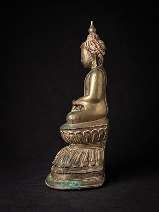 Burmesische Bronze-Buddha-Statue, Ava-Stil, linke Seitenansicht mit Lotussockel