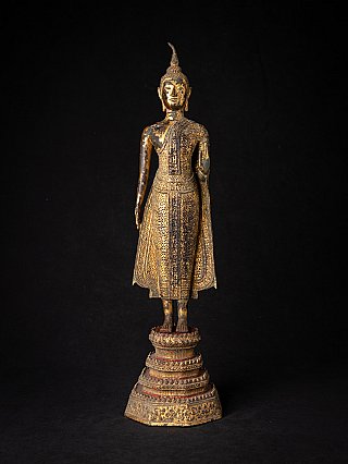 Stehende thailändische Buddha-Statue aus Bronze in Abhaya-Mudra, Frontalansicht