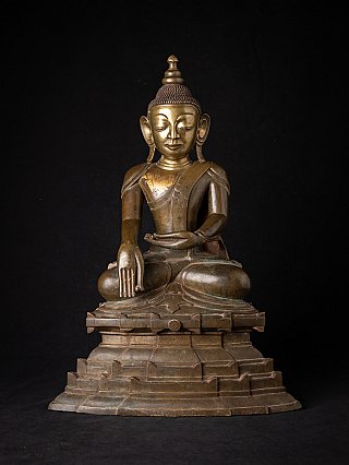Buddha statue from Burma (Myanmar) in Ava style, seated in bhumisparsha mudra, full front