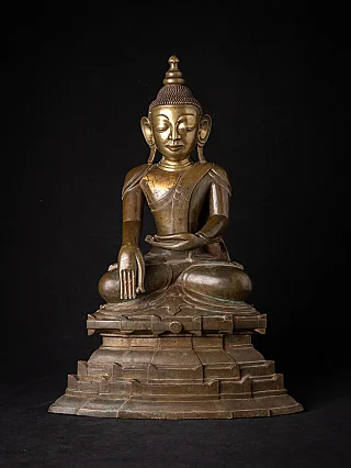 Buddha statue from Burma (Myanmar) in Ava style, seated in bhumisparsha mudra, full front