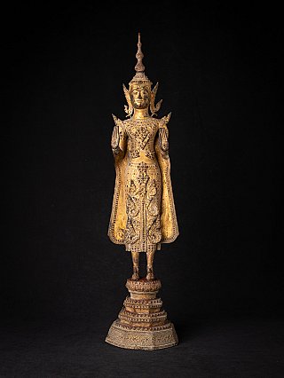 Thai bronze Buddha statue in Rattanakosin style with Abhaya mudra, full front view