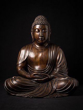 Große japanische Buddha-Statue aus Bronze, frontal sitzend mit Händen im Dhyana-Mudra