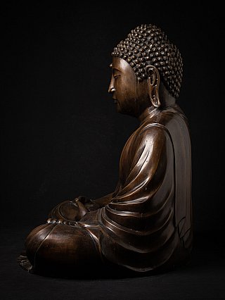Japanische Buddha-Statue aus Bronze, sitzend im linken Seitenprofil