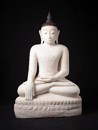 Marble Burmese Shan Buddha statue, full front view, seated in bhumisparsha mudra