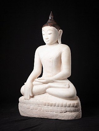 Marble Burmese Shan Buddha statue, three-quarter left view, bhumisparsha mudra