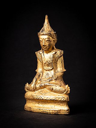 Shan Buddha statue from Burma (Myanmar), gilded wood, three-quarter left view