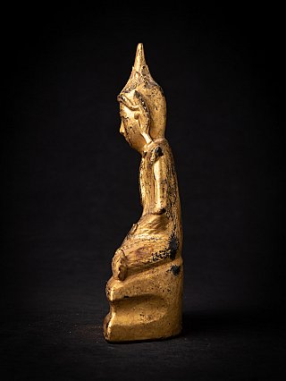 Seated Burmese Shan Buddha statue in wood, left side profile
