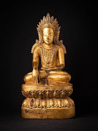 Bijzondere antieke houten gekroonde Boeddha