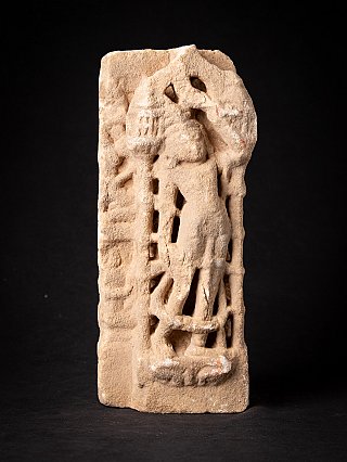 Antique marble statue from an Indian Jain temple, full front view with pierced relief