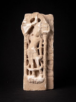 Antique marble statue fragment from a Jain temple, India, standing figure in openwork relief
