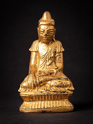 Hölzerne Shan-Buddha-Statue aus Burma (Myanmar), sitzend, Frontansicht