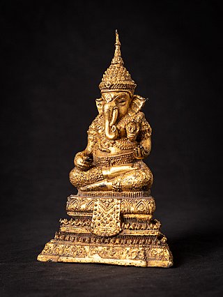 Ganesha statue in Thai bronze on stepped base, three-quarter left view